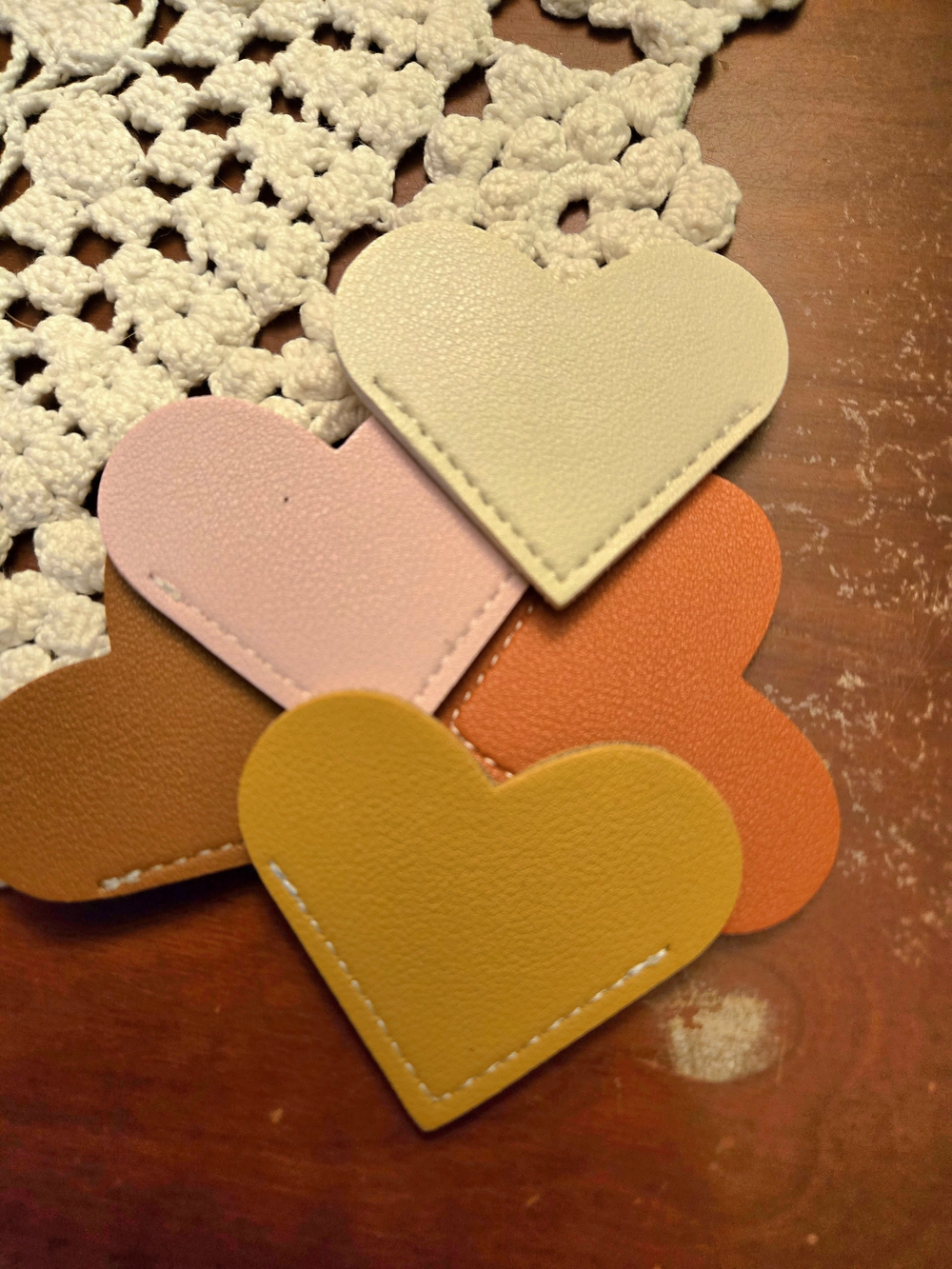 Colorful Leather Heart Bookmarks - Set of 5